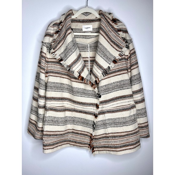 Isabel Marant Étoile Josia Striped Fringe Coat Jacket Blazer Sz 40 L Boho Paris - Picture 2 of 12